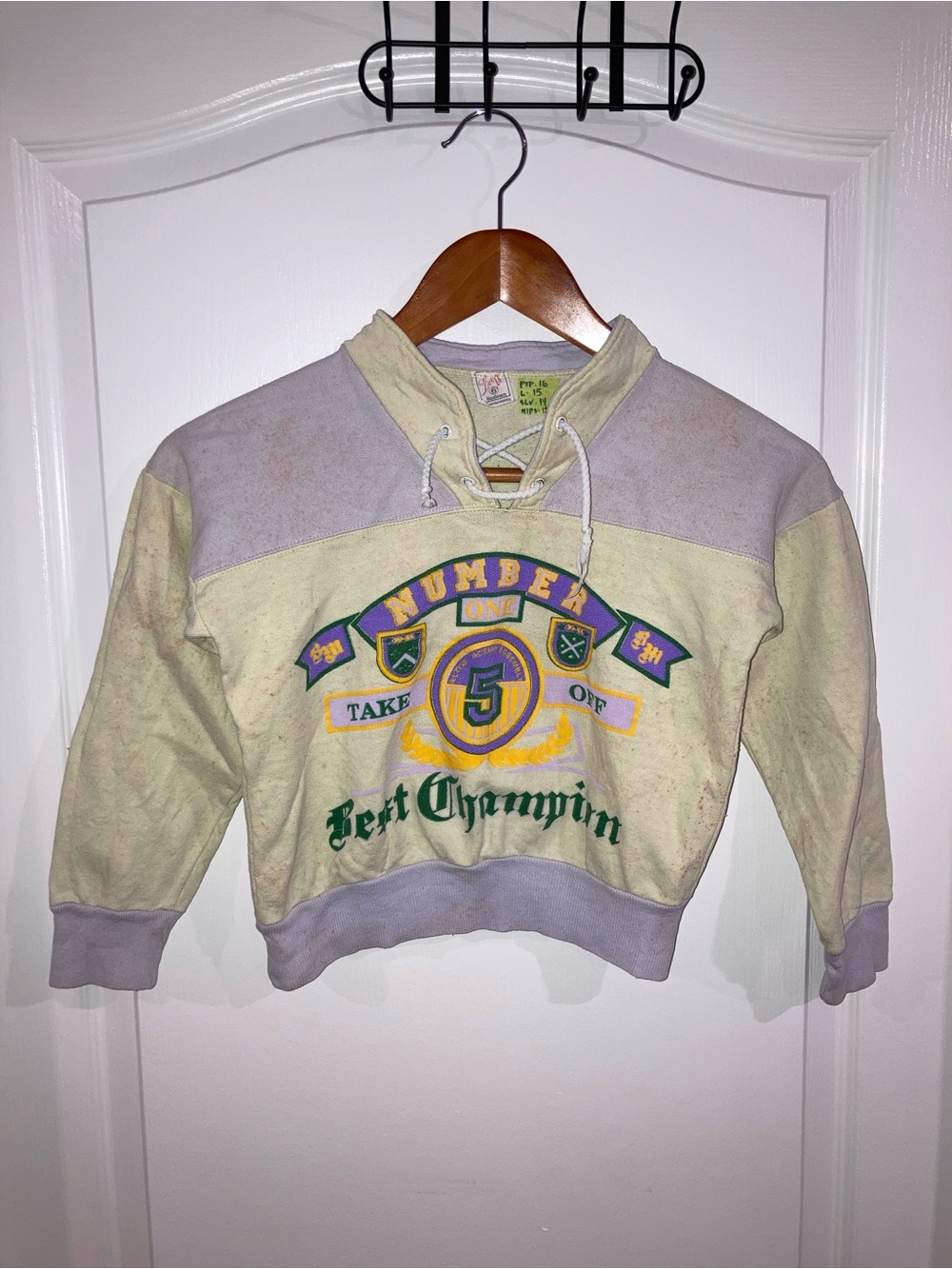 Vintage Graphic Lace-Up Sweatshirt in Pale Yellow & Lavender